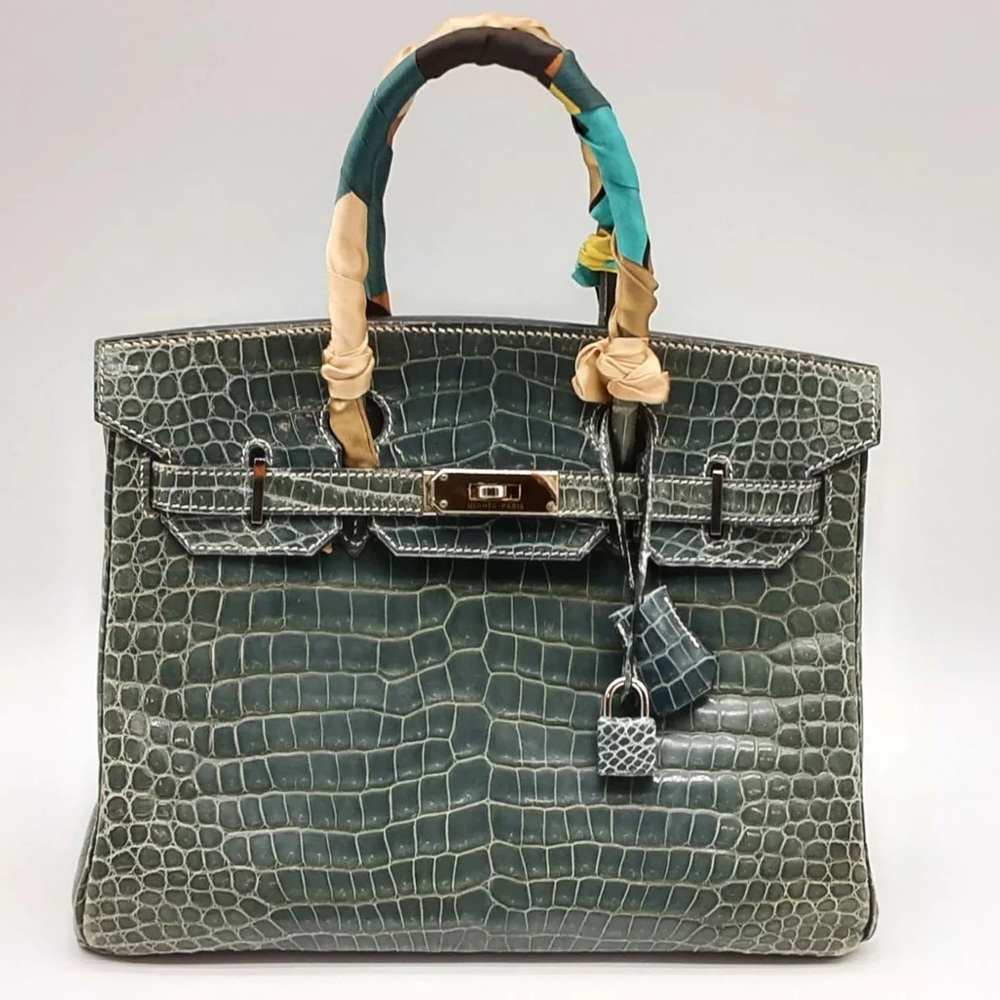 Hermes Birkin 30 Green Croc Leather Palladium Handbag